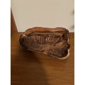 Wood Carved Handled Basket